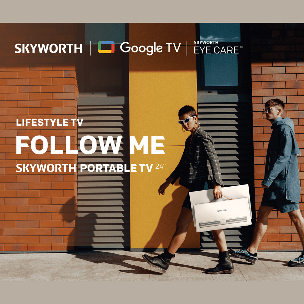 SKYWORTH 24'' 2K FHD Portable TV 24LP6000G | Slim Design, Leather Carry Handle, Super Light Weight | 3 hours battery life