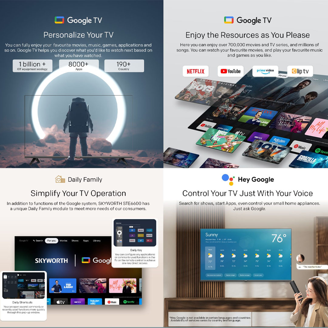 SKYWORTH 40" / SKYWORTH 43" FHD Google LED TV 40STE6600 / 43STE6600 | Digital DVB-T2 TV | Chromecast | Google Assistant | HDR10 | Game Mode | HLR | LED TV with 2 Year Warranty