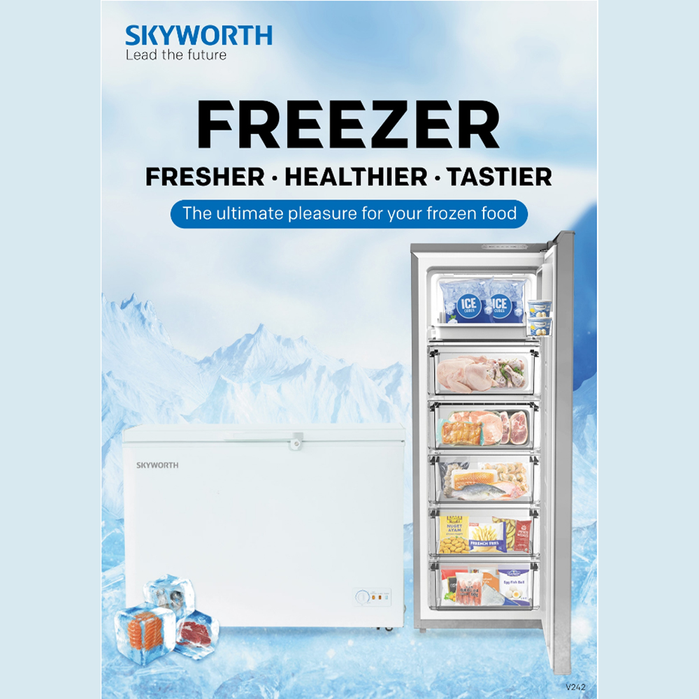 SKYWORTH 180L Upright Freezer SRS-180CBP | Inverter Technology | Total No Frost | Fast Freeze
