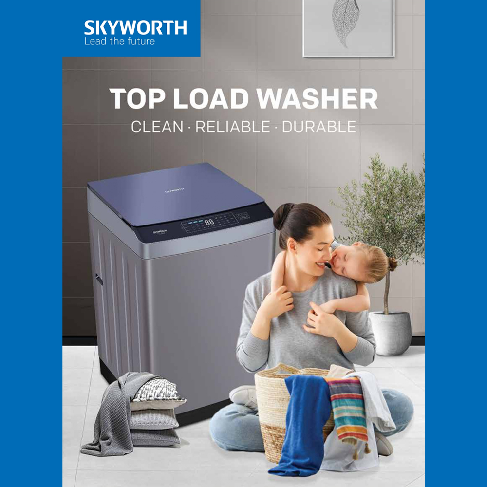 SKYWORTH 9KG Top Load Washing Machine T90M26NJ | Pearl Drum | 360° Water Flow | Wool Care | Vortex Pulsator