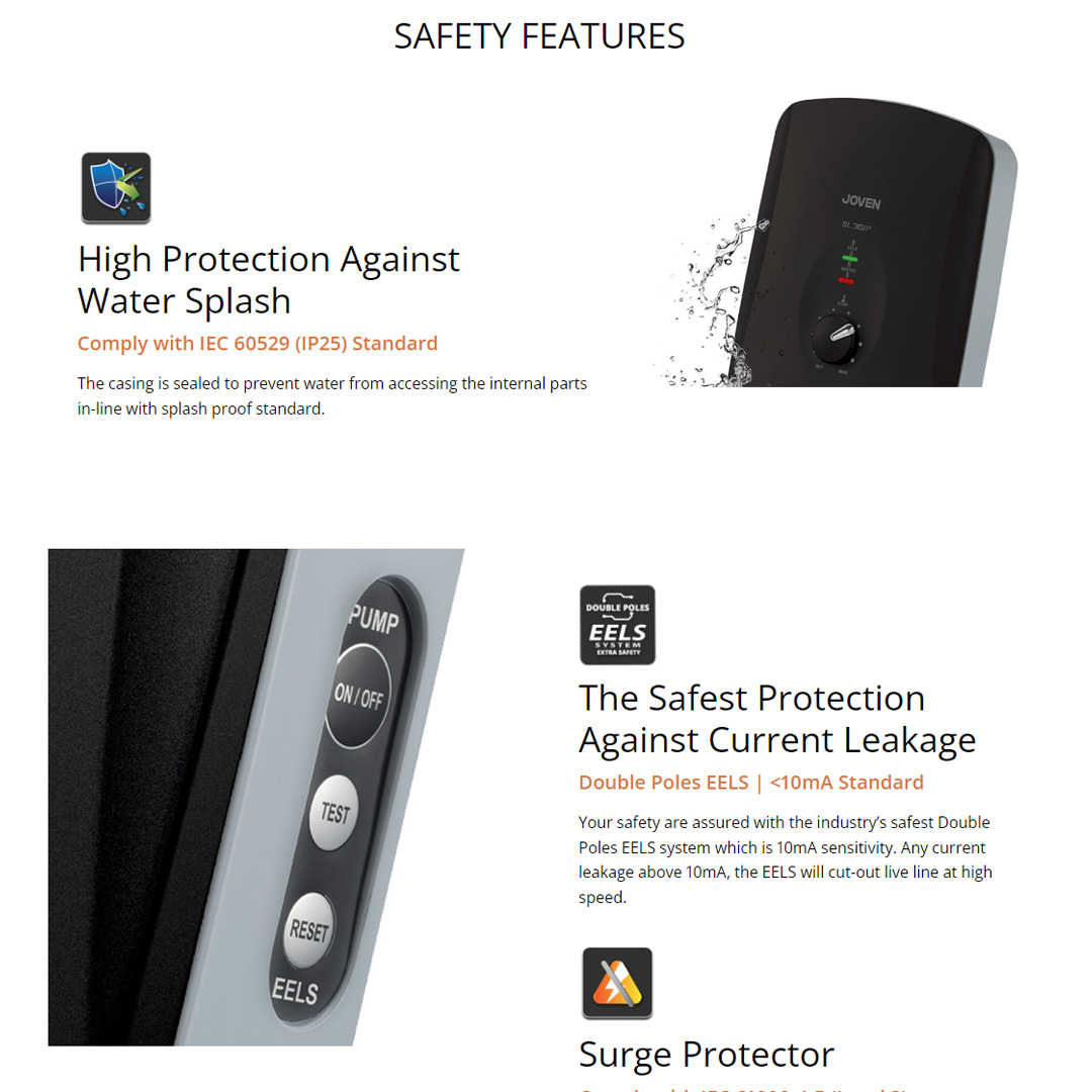 JOVEN 3600W DC Inverter Silent Pump Water Heater with Rain Shower SL30iP-RS | 5 Spray Showerhead | SFS Technology | Durable Copper Heating Element | Water Heater with 1 Year Warranty