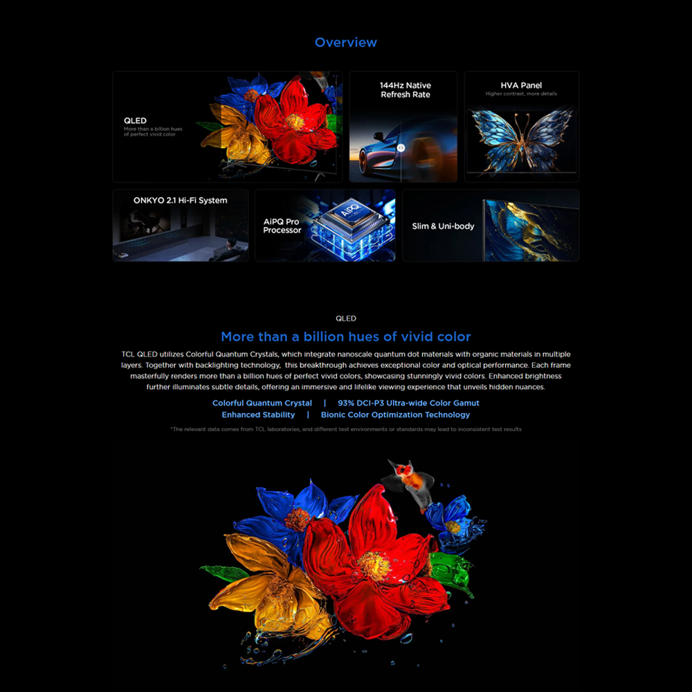 TCL 85"/98" 4K UHD QLED Google TV 85P8K/98P8K | QLED | 144Hz Native Refresh Rate | ONKYO 2.1 Hi-Fi System | AiPQ Pro Processor