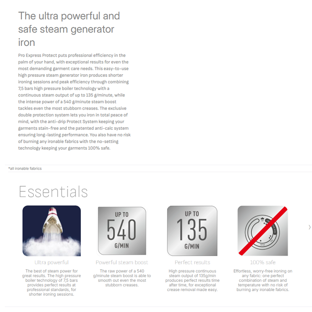 Tefal 2600W Pro Express Protect Steam Generator Iron GV9220G0 | Ultra-powerful steam | Removable calc collector system | Advanced anti-drip technology |  Vertical steam feature