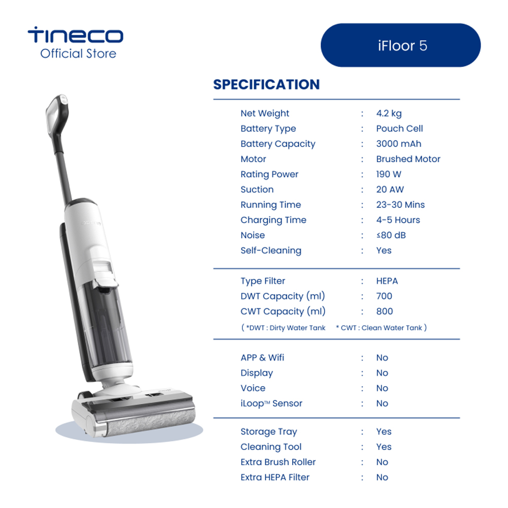 Tineco 20AW Cordless Wet Dry Floor Washer Vacuum Cleaner iFloor 5 | Wash and vacuum floors in one step | Hands-free self-cleaning cycle