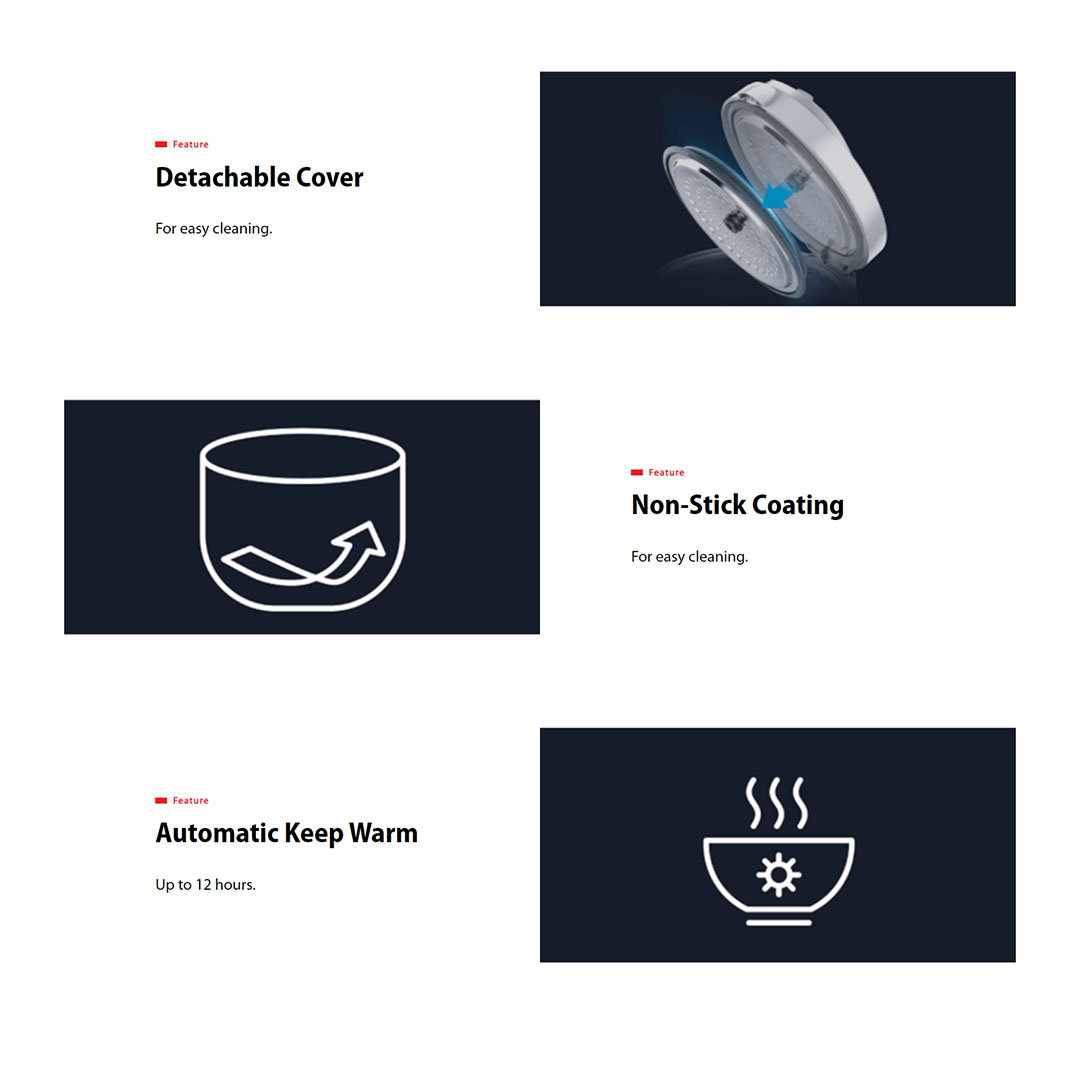 TOSHIBA 1.8L Jar Rice Cooker RC-18JH1NMY | Keep Warm Function Up to 6 Hours | Non Stick Inner Pot | Detachable Cover | Rice Cooker with 1 Year General Warranty