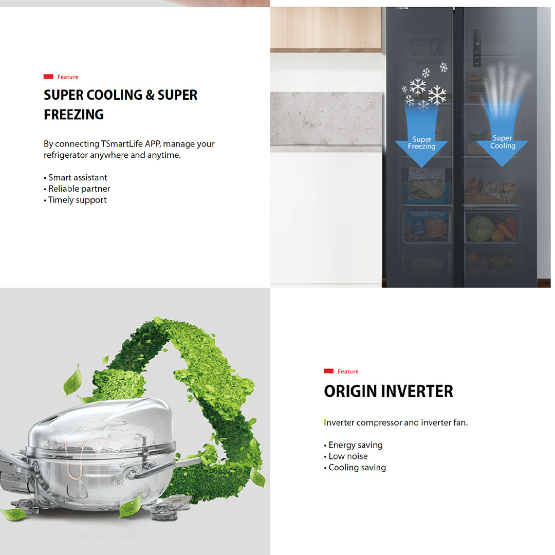 TOSHIBA 620L Side by Side Origin Inverter Refrigerator GR-RS696WI-PMY(06) | Open-Door Alarm | Super Cooling & Super Freezing | Home Away Mode | Pure BIO | Smart Temperature Control | Refrigerator with 1 Year Warranty