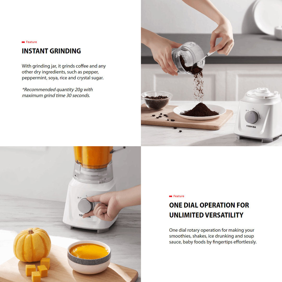 TOSHIBA 2L Multifunction Blender BL-60PH3TMY(H) | Real Smooth Power | Instant Grinding | Powerful Motor : 600W | Blender with 1 Year Warranty