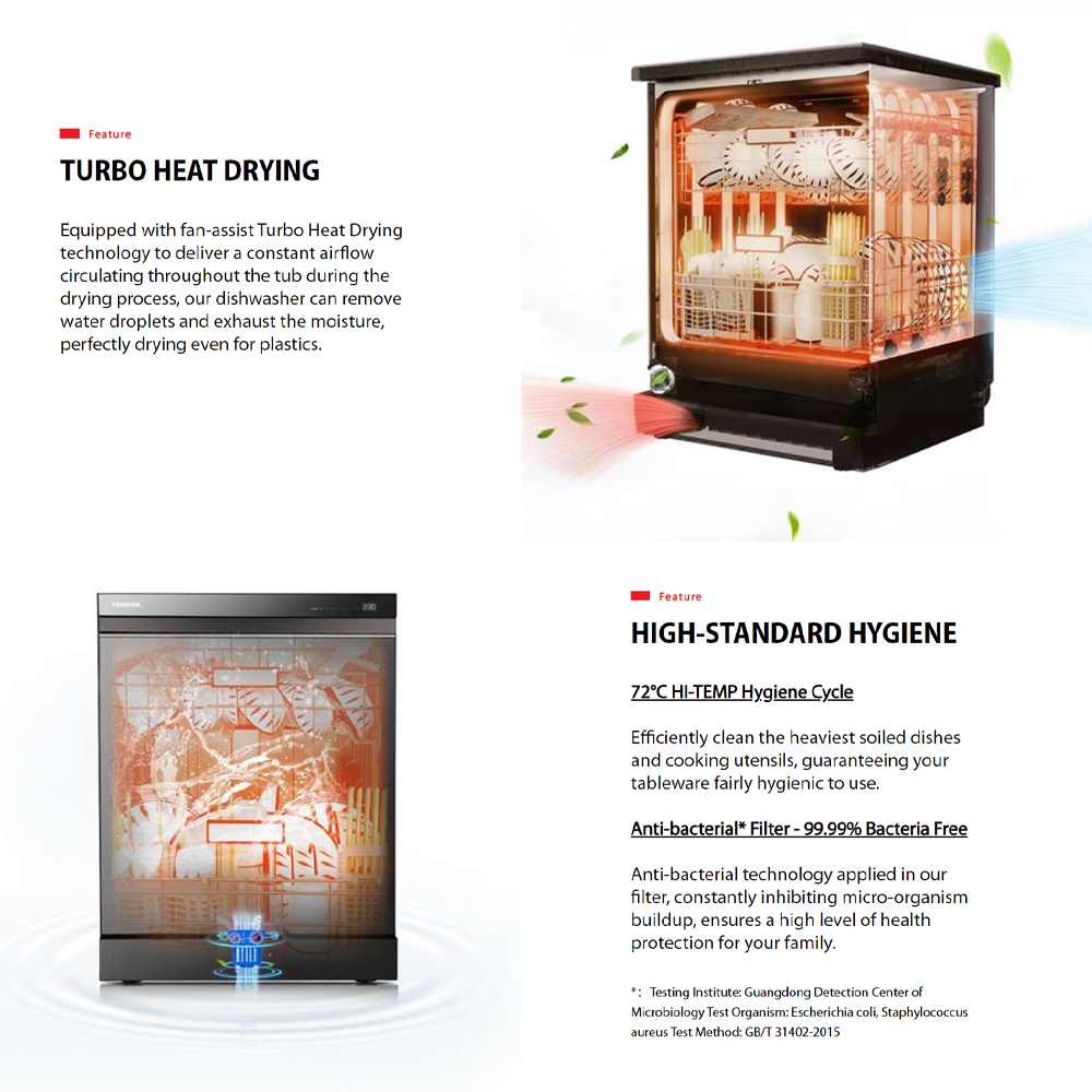 TOSHIBA 15 Place Setting Free Standing Dishwasher DW-15F6(G)-MY | Sliding Tray | 8 Program | Dual Wash Zone