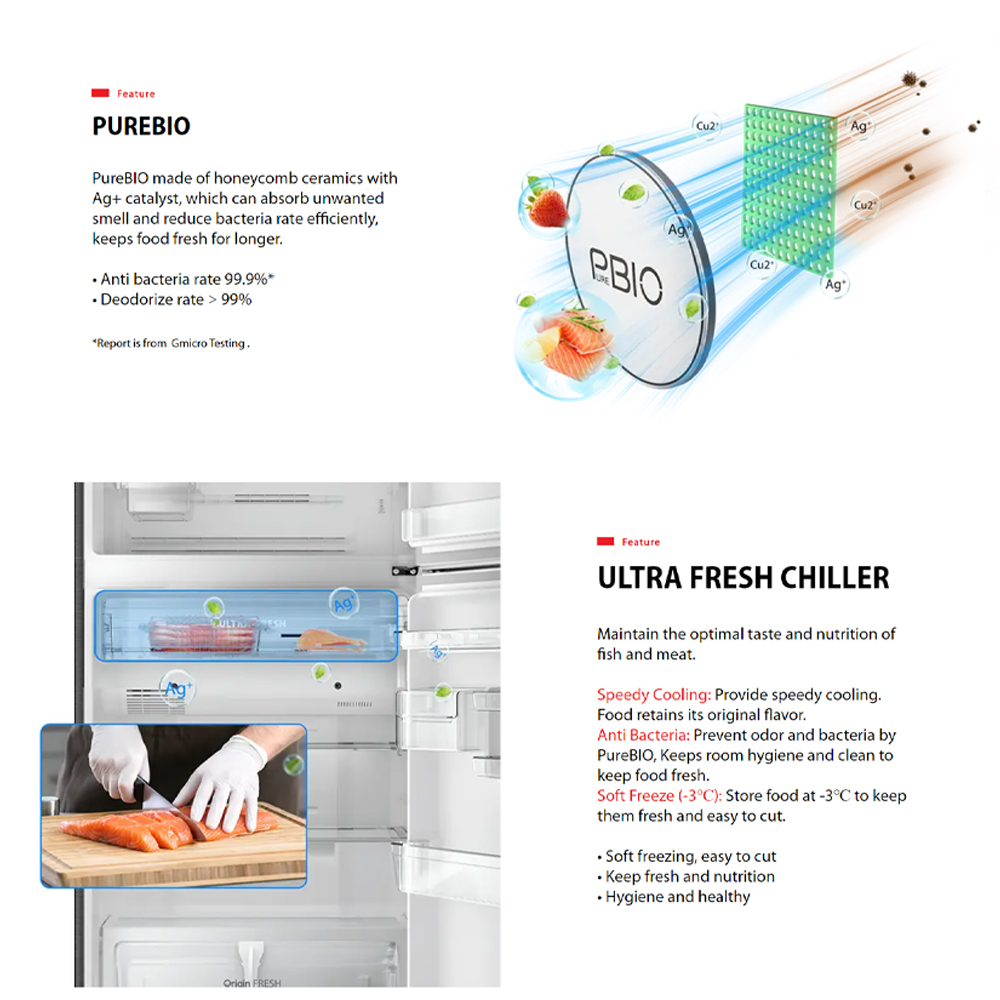 TOSHIBA 610L 2 Doors Inverter Refrigerator GR-RT735WE-PGY(XK) | PureBIO | Inverter compressor and fan | Auto Ice Maker