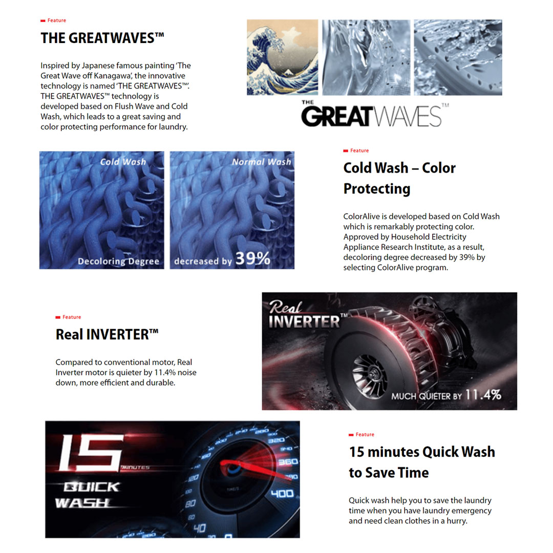 TOSHIBA 9.5KG Front Load Inverter Washing Machine TW-BK105S2M / TW-BK105S2M(SK) | 15 minutes Quick Wash | Color Protecting | Washing Machine with 2 Year General & 10 Year Motor Warranty