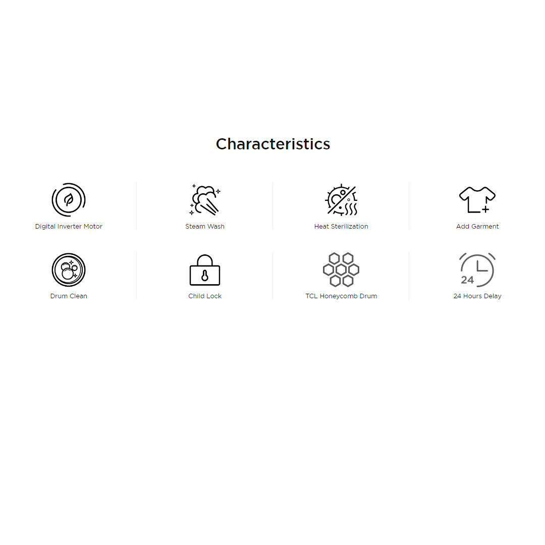 TCL 8/10KG Front Load Digital Inverter Washing Machine TWF80-G143061DA05 | Digital Inverter Motor | Steam Wash | Heat Sterilization | Add Garment | Drum Clean | 24 Hours Delay | Child Lock | Washing Machine with 2 Year Warranty