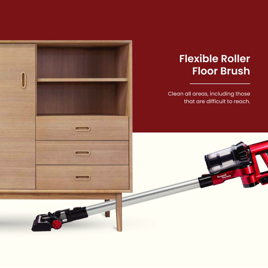 Russell Taylors 130W Cordless Vacuum Cleaner with Motorized Brush VC-25 | 130W Powerful DC Motor | Dust Canister 500ml | Cyclonic Filtration System | Vacuum with 2 Year Warranty