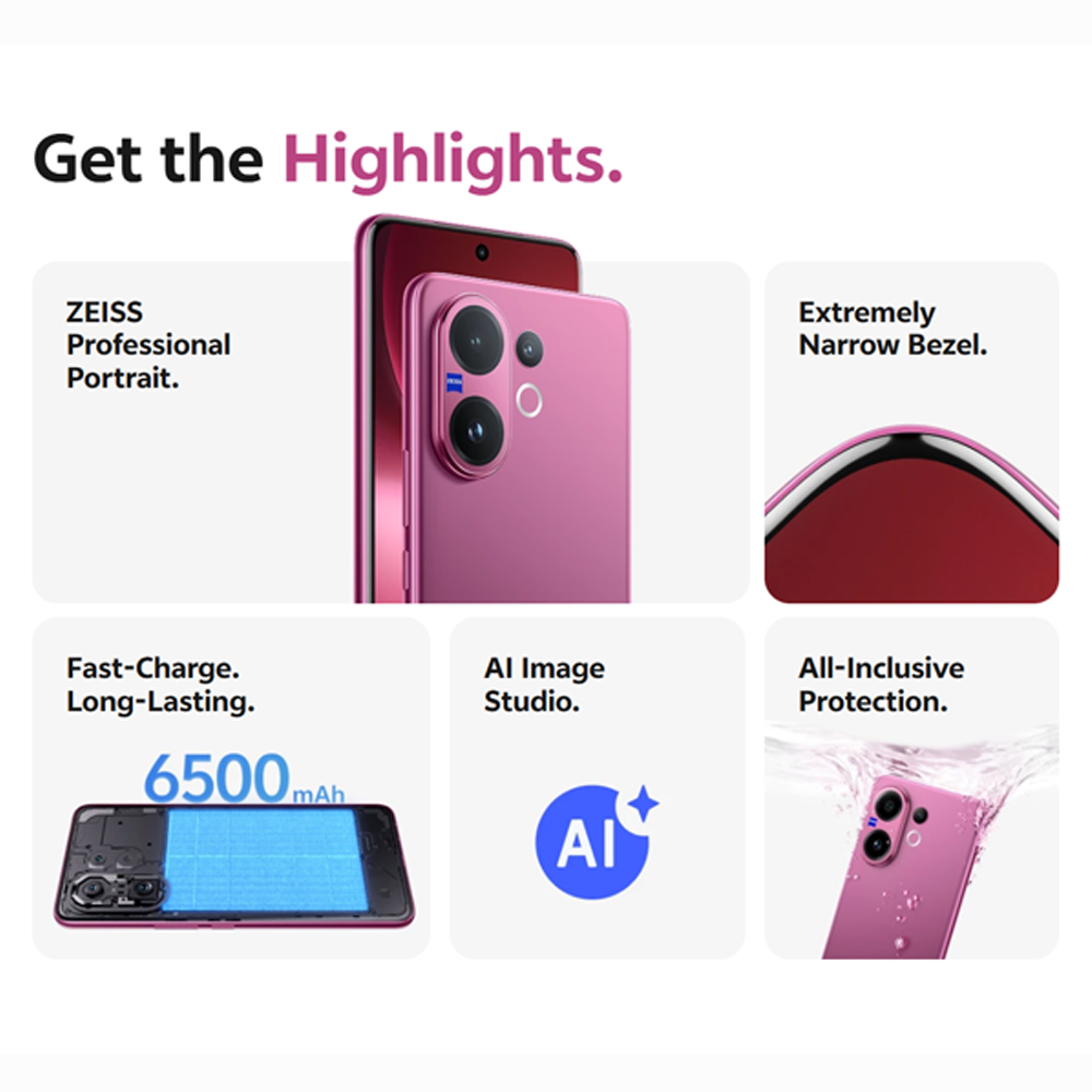 vivo V60 5G | Rear Camera 50MP | Qualcomm SM7750-AB Snapdragon 7 Gen 4 (4 nm) | 6.77 inches, AMOLED | Li-Po 6500 mAh,