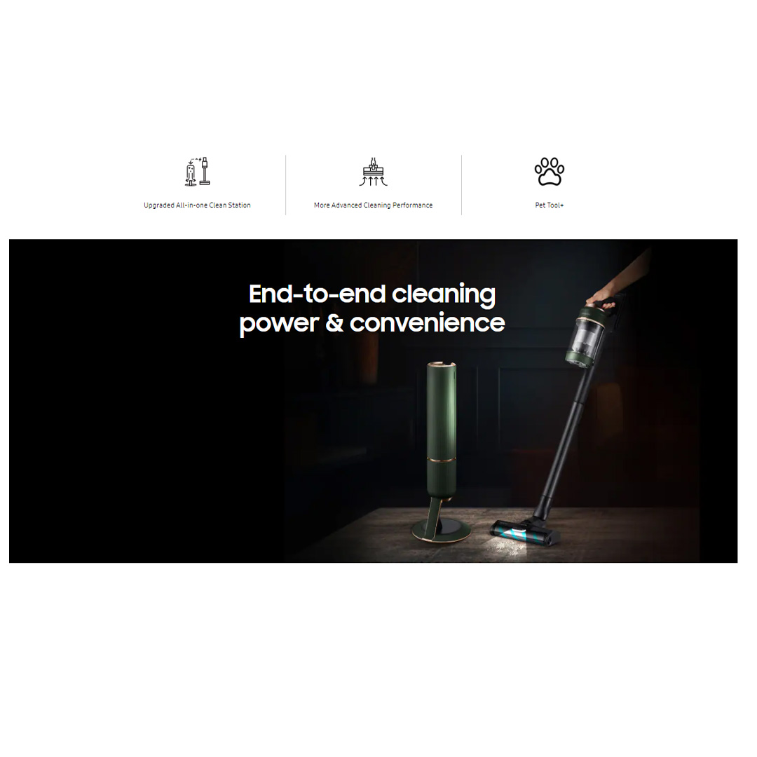 SAMSUNG 210W Bespoke Jet Plus Pet All in One Clean Station Vacuum Cleaner Stick VS20B95823W/ME | 210W Suction Power | Pet Tool+ | Air Pulse Technology | Vacuum Cleaner with 2 Years Warranty