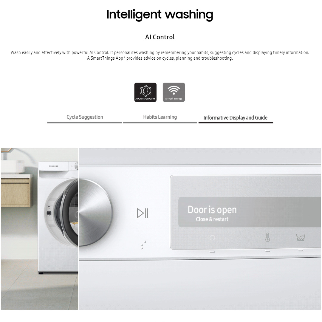 SAMSUNG 10KG Front Load Digital Inverter Washing Machine with Ecobubble WW10T634DLH/FQ | AI Control | Auto Dispense | Eco Bubble™ | Hygiene Steam | Bubble Soak | Washing Machine with 1 Year Warranty