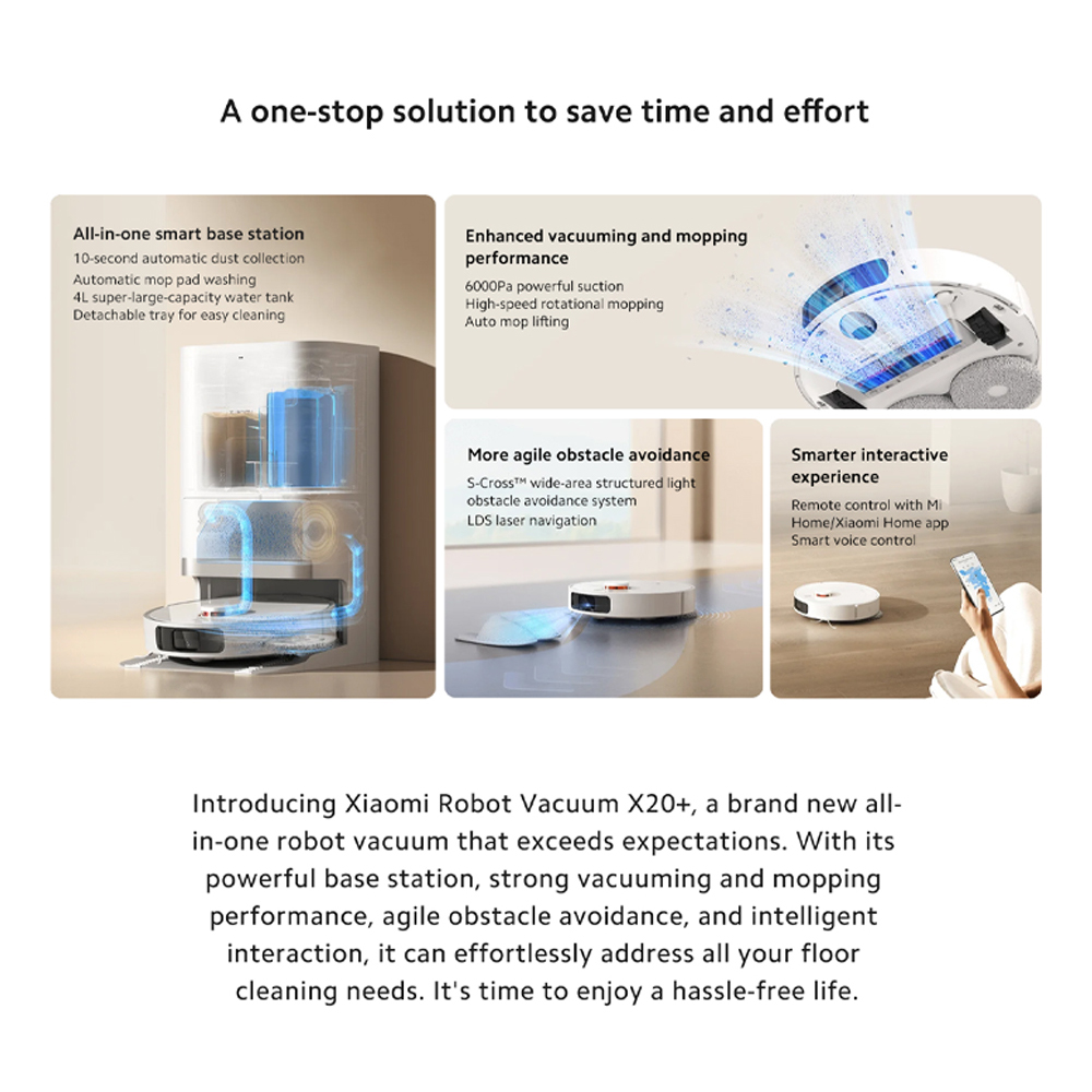 Xiaomi 75W Robot Vacuum X20+ | All-in-one smart base station | Enhanced vacuuming and mopping performance | LDS laser navigation | 1  Year General Warranty