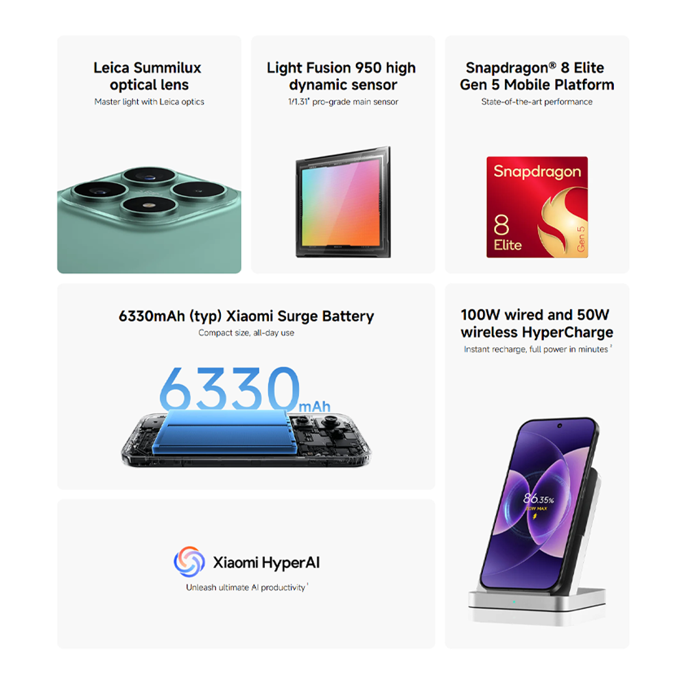 Xiaomi 17 12GB+512GB/12GB+256GB | 6.3", LTPO AMOLED | 50MP Rear Camera | Qualcomm SM8850-AC Snapdragon 8 Elite Gen 5 (3 nm) | Li-Po 6330mAh