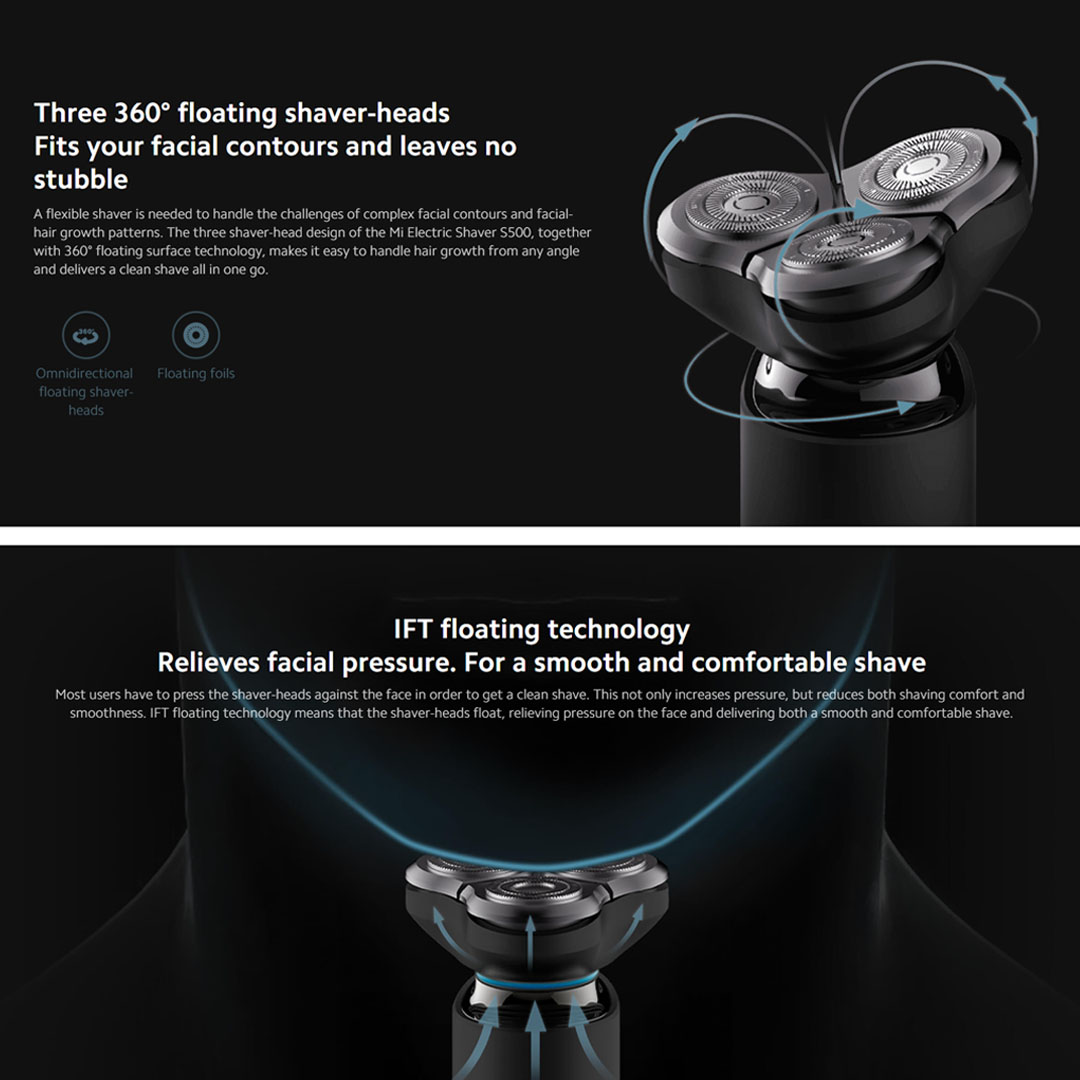 Xiaomi Mi Electric Shaver S500 | IFT Floating Technology Pressure-Relief | Three 360° Floating Shaver-Heads | Type-C Charging | Electric Shaver with 1 Year Warranty