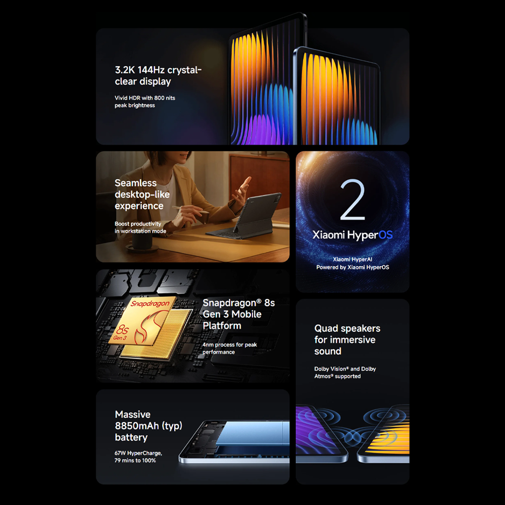 Xiaomi Pad 7 Pro 8GB+256GB/ 12GB+512GB | Qualcomm SM8635 Snapdragon 8s Gen 3 (4 nm) | 11.2 inch, PS LCD | 50MP Main Camera | Li-Po 8850 mAh