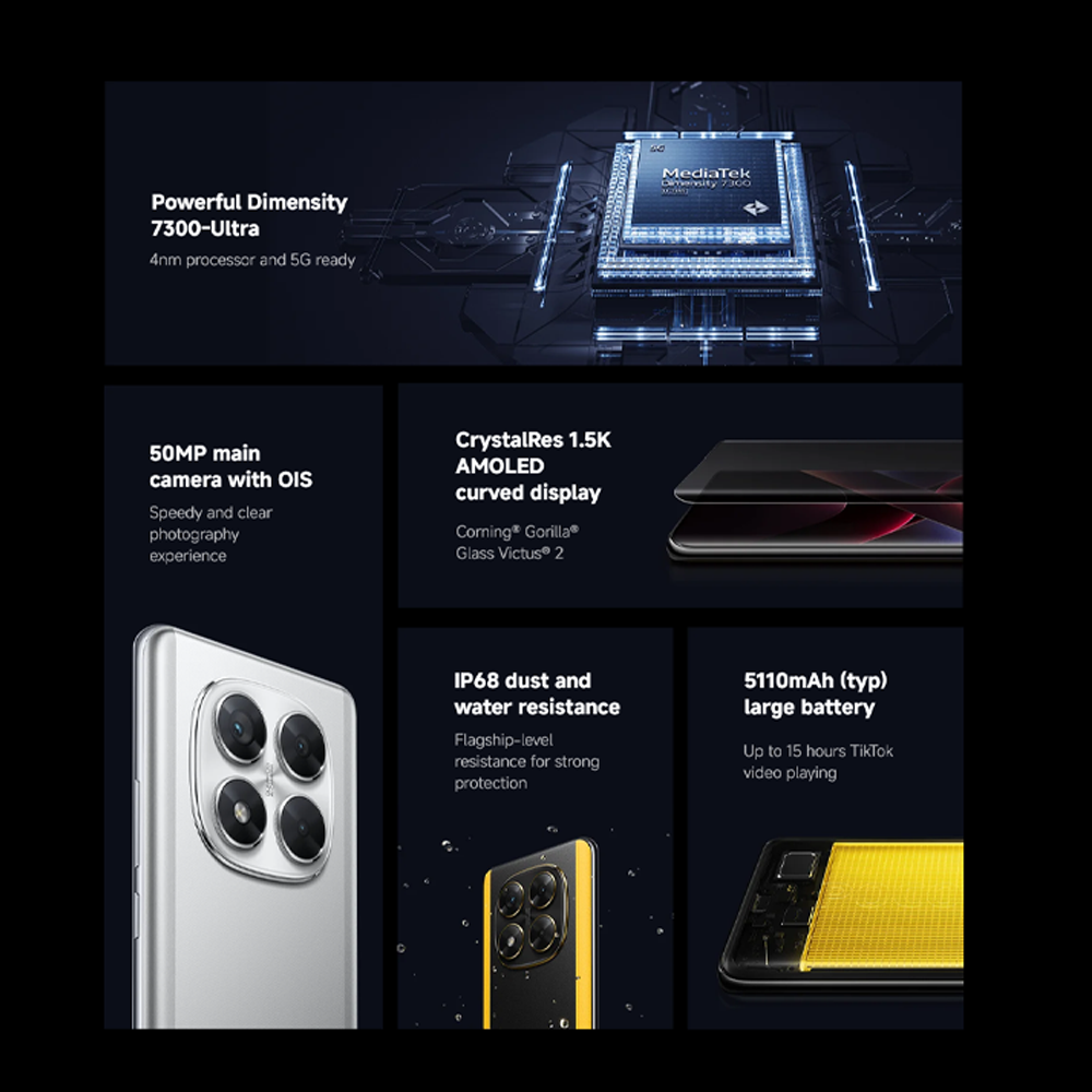 Xiaomi POCO X7 | 6.67 inches, AMOLED | 50MP Main Camera | Mediatek Dimensity 7300 Ultra (4 nm) | Li-Po 5110 mAh