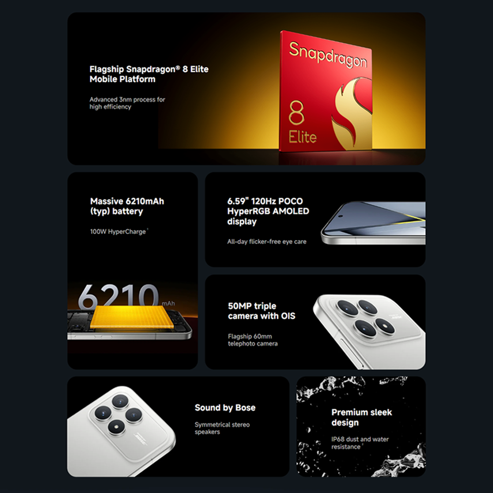 Xiaomi POCO F8 Pro | Snapdragon® 8 Elite | 6210mAh battery | 6.59" 120Hz POCO HyperRGB AMOLED | 50MP Triple Camera with OIS