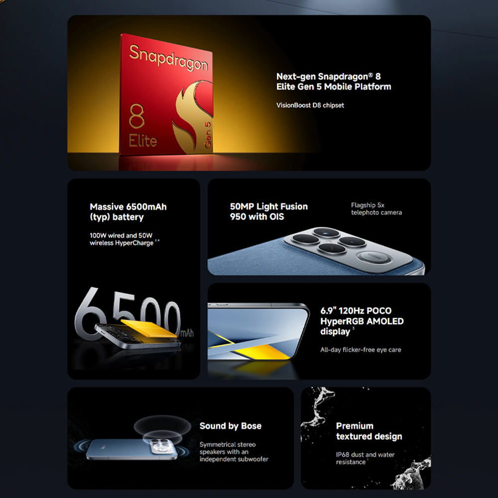 Xiaomi POCO F8 Ultra | 6500mAh battery | Snapdragon® 8 Elite Gen 5 | 50MP Light Fusion 950 with OIS | 6.9" 120Hz POCO HyperRGB AMOLED