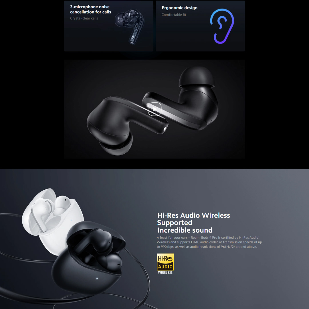Xiaomi Redmi Buds 4 Pro | Hi-Res Audio Wireless | Hi-Fi Sound Quality | Immersive Sound | Noise Cancellation | Earbuds with 1 Year Warranty