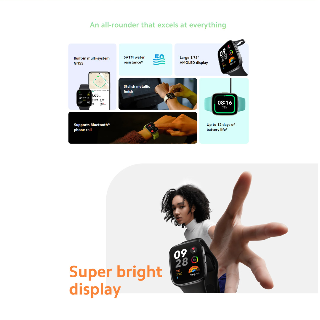 Xiaomi Redmi Watch 3 | 1.75" AMOLED Display | Up to 12 Days of Battery Life | 5ATM Water Resistance | 120+ Workout Modes | Smart Watch with 1 Year Warranty