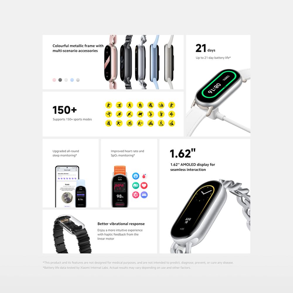 Xiaomi Smart Band 9 | Colourful metallic frame | 150+ sports modes | 1.62'' AMOLED display