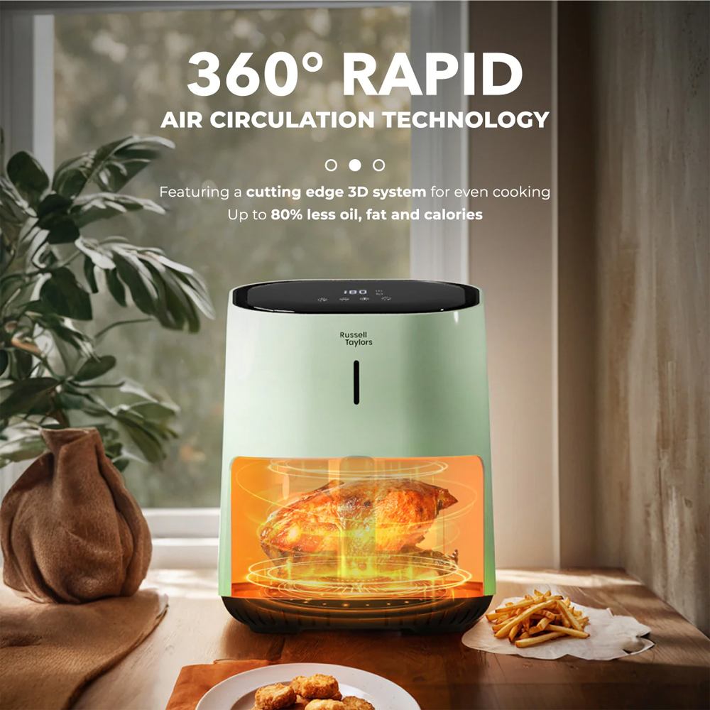 Russell Taylors 4.5L 3D Visionary Digital Air Fryer Z4 |  Function Controller  Digital | Plug 3 Pin Plug | Digital Visionary See-Through |  360° Rapid Air Circulation Technology | 2  Year General Warranty