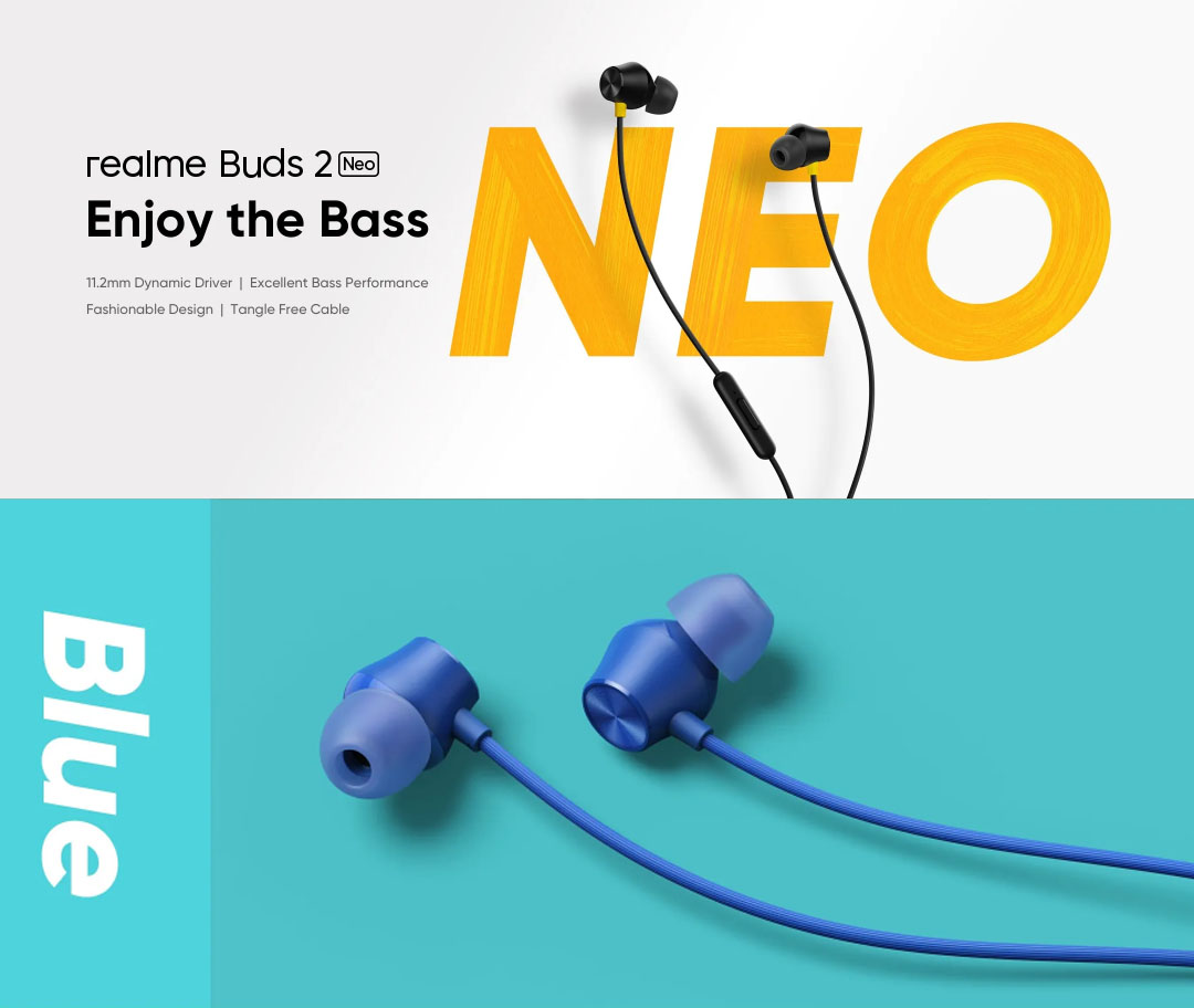 realme Buds 2 Neo | Durable Angled Design | Excellent Bass Performance | Superior Sound with an 11.2mm Large Driver | Active Noise Cancellation | Earbud with 6 months Warranty