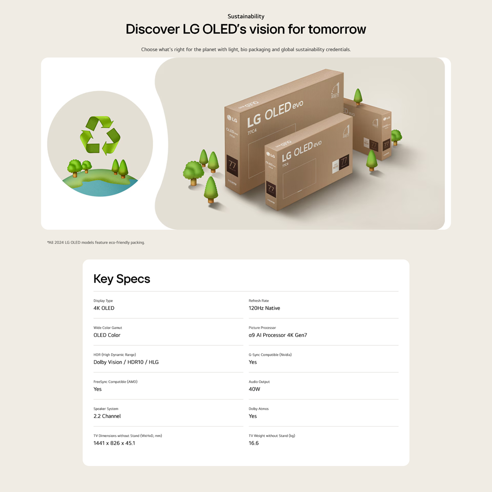 LG 65" C4 4K UHD OLED evo AI Smart TV OLED65C4PSA | Ultra Slim | webOS Re:New Program | olby Atmos® and Dolby Vision®