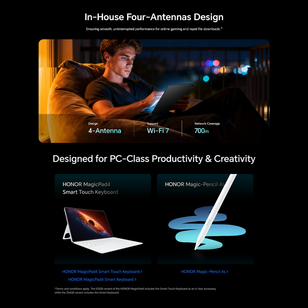 HONOR MagicPad4 16GB+512GB / 12GB+256GB |  (Support 5 gears, 165Hz/144Hz/120Hz/90Hz/60Hz) | Snapdragon® 8 Gen 5 | 10100 mAh 