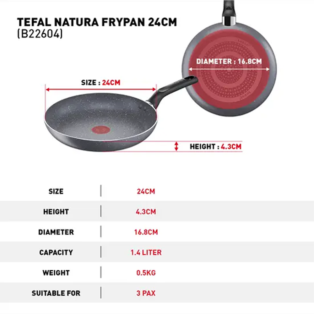 Tefal Natura 5-Piece Cookware Set B226S595 | Perfect Searing Thermo-Signal | Naturally Resistant Mineralia Coating | Safe Non-Stick