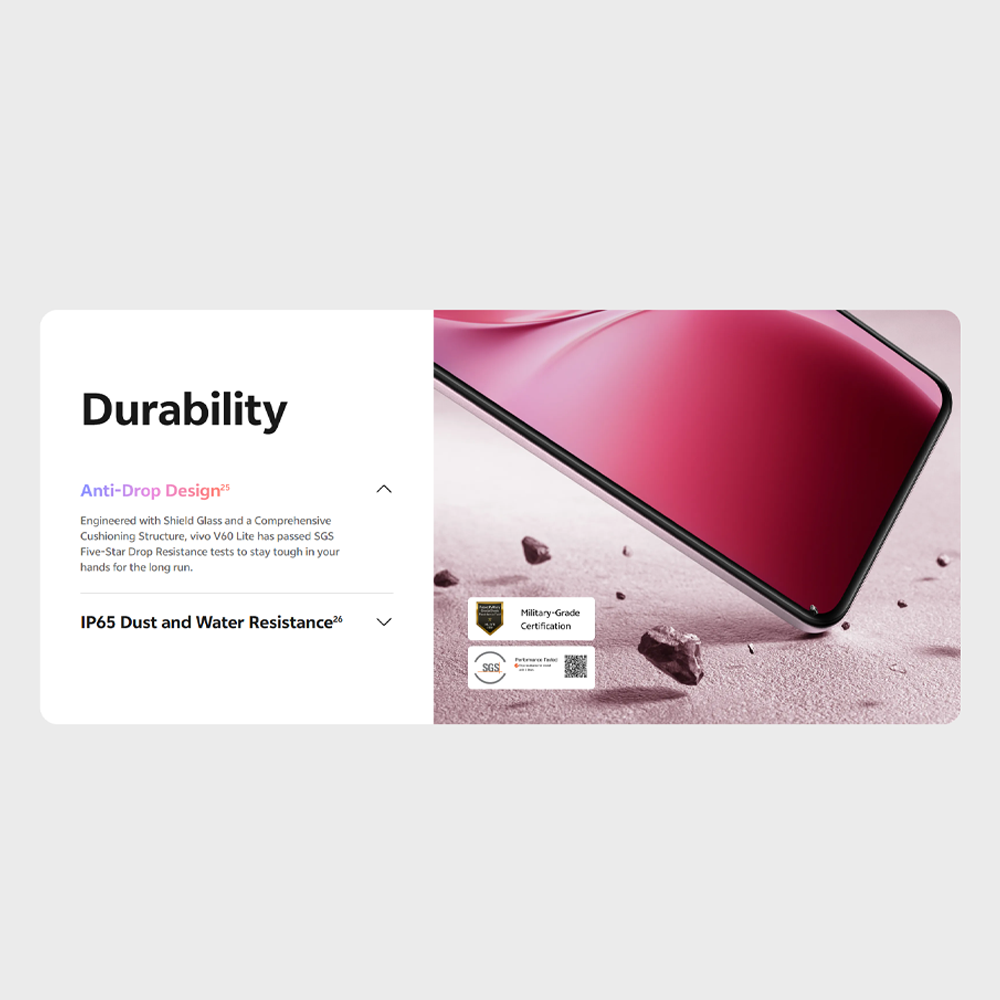 vivo V60 Lite 5G 8GB+256GB/ 12GB+512GB | 6.77 inches, AMOLED | 50MP Rear Camera | Mediatek Dimensity 7360 Turbo (4 nm) | Android 15, Funtouch 15 | 6500 mAh