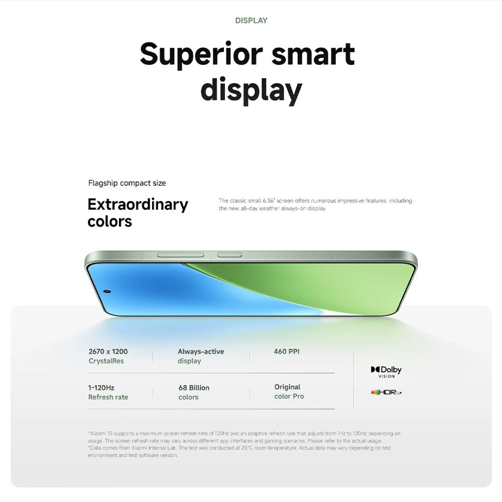 Xiaomi 15 12GB+256GB/ 12GB+512GB | Qualcomm SM8750-AB Snapdragon 8 Elite (3 nm) | 6.36 inches, LTPO AMOLED | 50MP Camera | Li-Po 5240 mAh, 90W HyperCharge