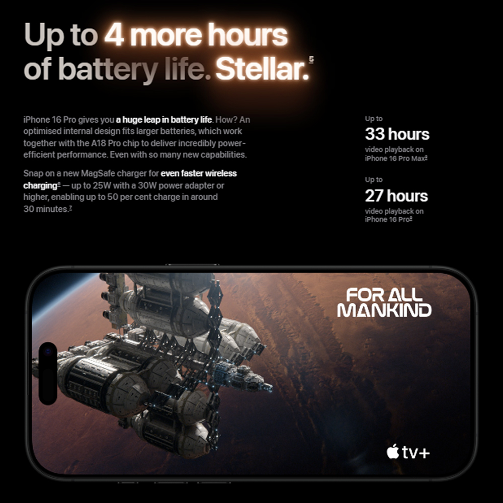 Apple iPhone 16 Pro | 6.3" LTPO Super Retina XDR OLED | 48 MP Main Camera | Apple A18 Pro (3 nm) | USB Type-C 3.2 Gen 2, DisplayPort | Stereo Speakers Sound | Smartphone with 1 Year Warranty