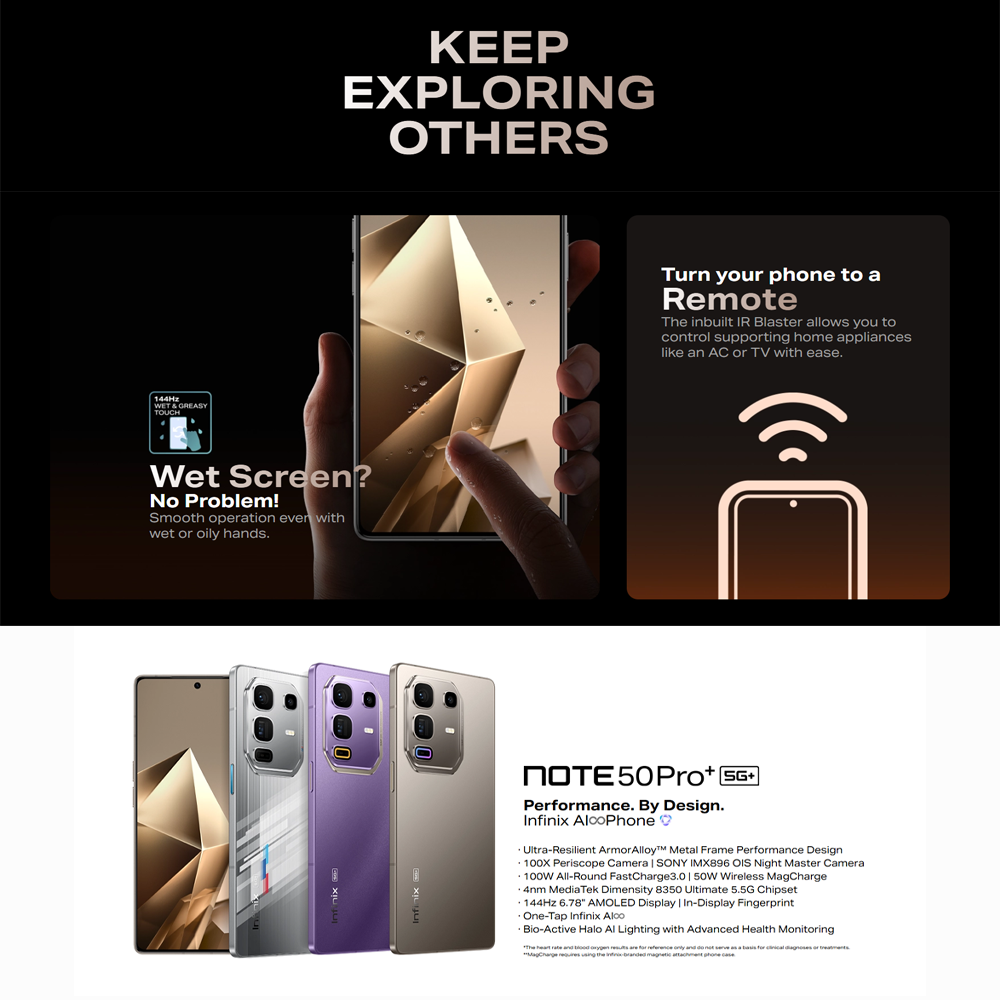 Infinix NOTE 50 Pro+ 5G | 100X Periscope Camera | MediaTek D8350 Ultimate 5.5G | 100W All-Round FastCharge3.0 | 144Hz 6.78" AMOLED