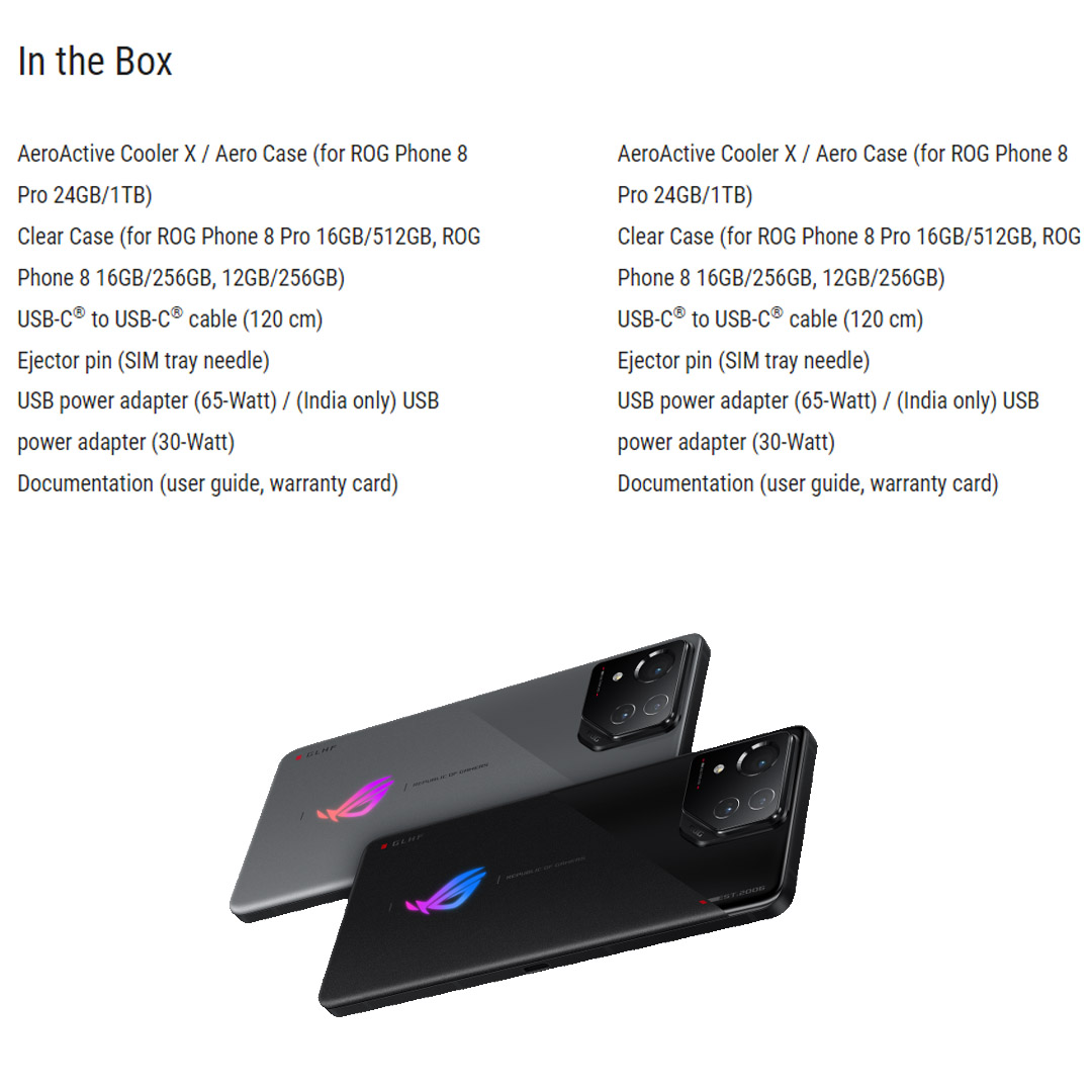 ASUS ROG Phone 8 12GB+256GB | Macro Camera | AeroActive Cooler X | Gaming Phone | Smartphone with 1 Year Warranty