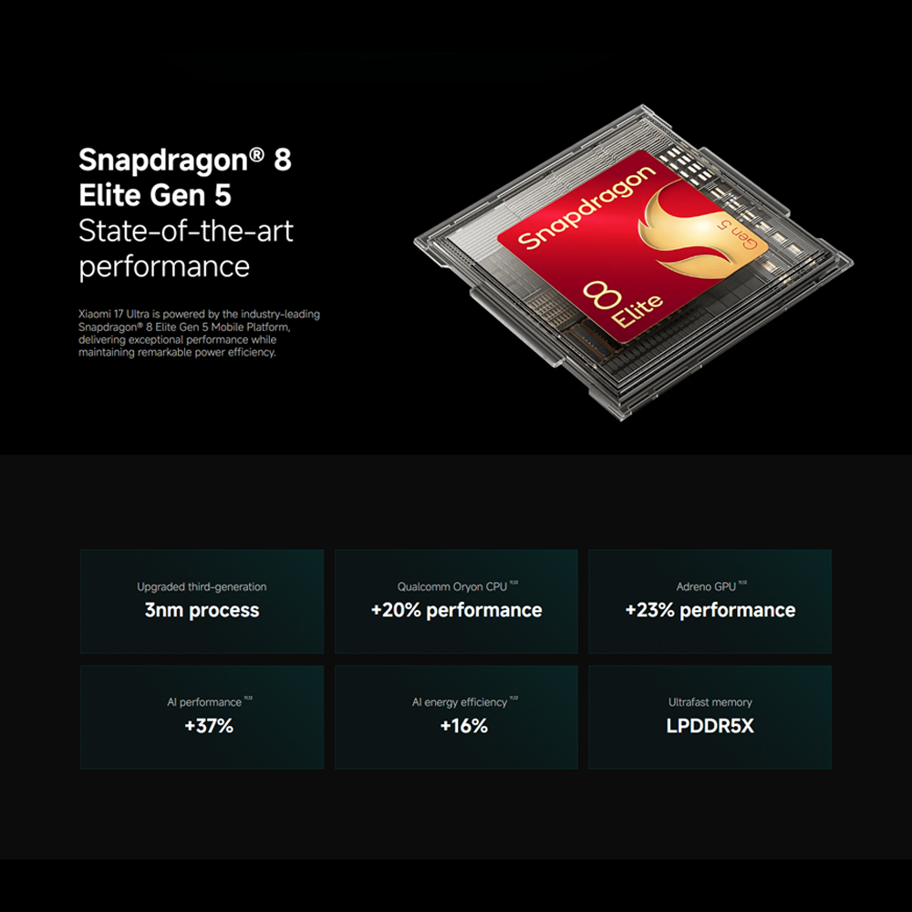 Xiaomi 17 Ultra 16GB+512GB/16GB+1TB | 6.9", LTPO AMOLED | 50MP Rear Camera | Qualcomm SM8850-AC Snapdragon 8 Elite Gen 5 (3 nm) | Li-Po 6000mAh, Supports 90W fast charging