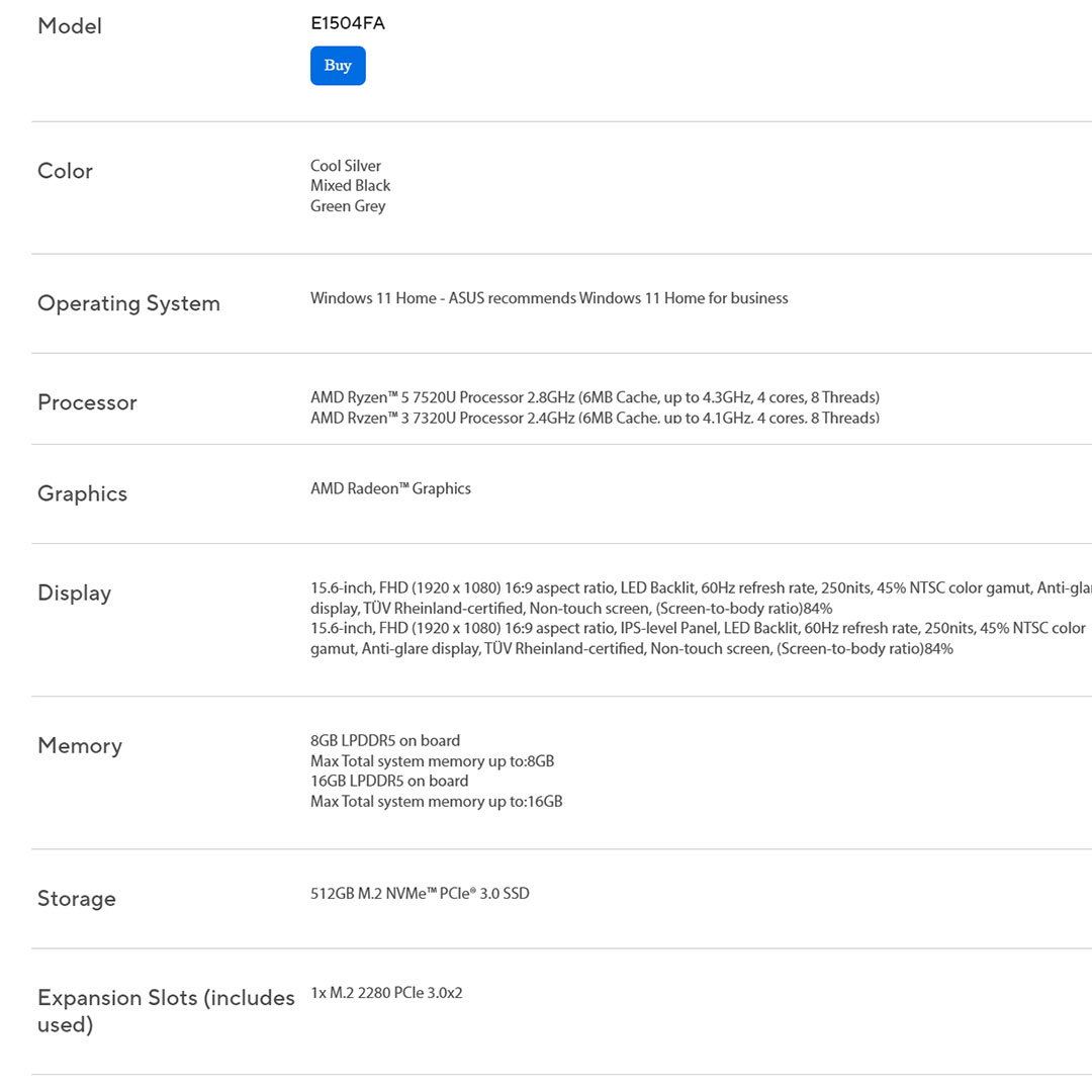 ASUS Vivobook Go 15 Laptop E1504F-ANJ466WS (8GB+512GB SSD) | Up to AMD Ryzen™ 5 7520U Mobile Processor | ASUS WiFi Master | 180° hinge for diverse usage | Laptop with 2 Year Warranty