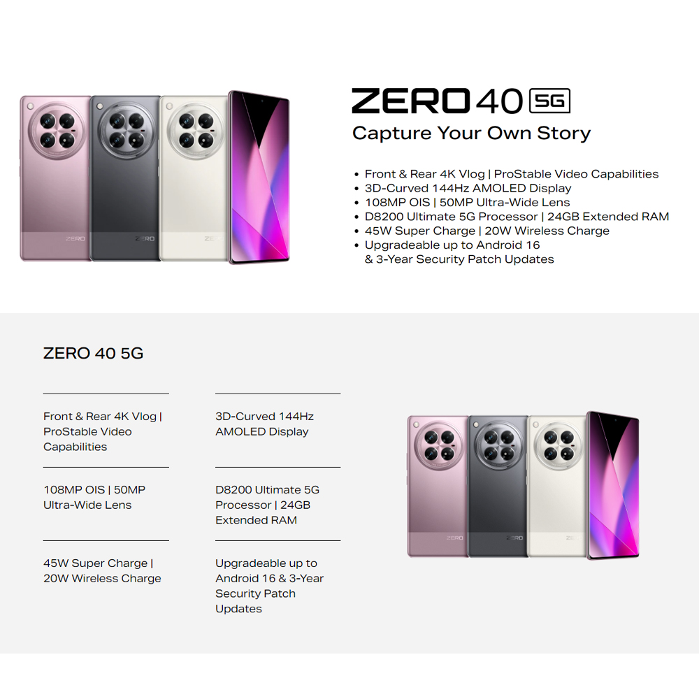 Infinix ZERO 40 5G 12GB+256GB | Android 14 XOS 14.5 | 6.78 inches, FHD+ With Curved Screen | Front & Rear 4K Vlog