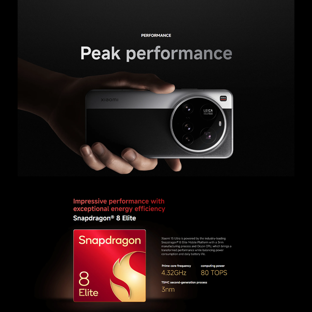 Xiaomi 15 Ultra 16GB+512GB/ 16GB+1TB | Qualcomm SM8750-AB Snapdragon 8 Elite (3 nm) | 6.73 inches, LTPO AMOLED | 200MP Camera | Li-Po 5410 mAh, 90W HyperCharge
