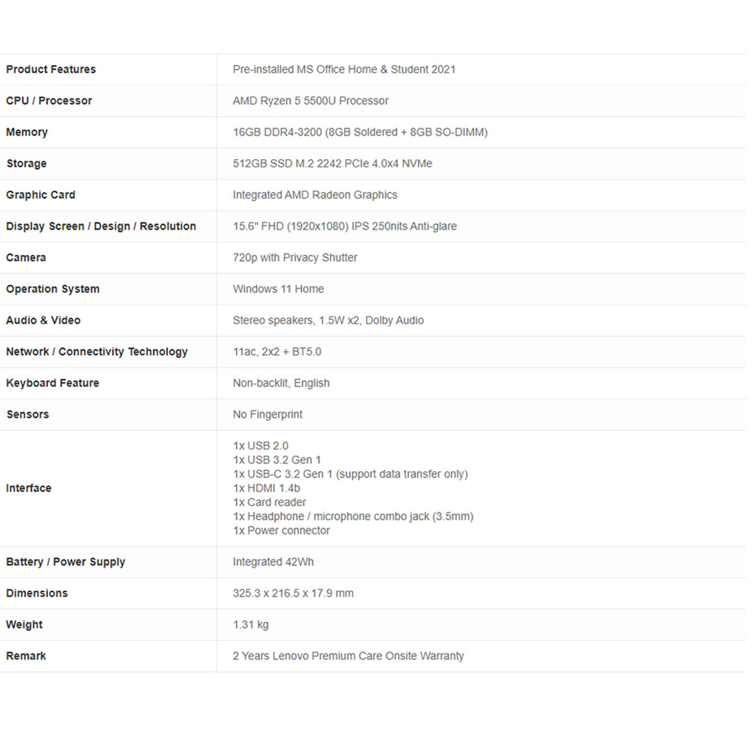 Lenovo Ideapad 1 15AMN7/15ALC7  Laptop 82VG00KMMJ/82R400EVMJ (AMD Ryzen 5 5500U/ 8GB+512GB / 15.6-inch / ) | 	AMD Radeon™ 610M Graphics | AMD SoC | Laptop with 2 Year Warranty