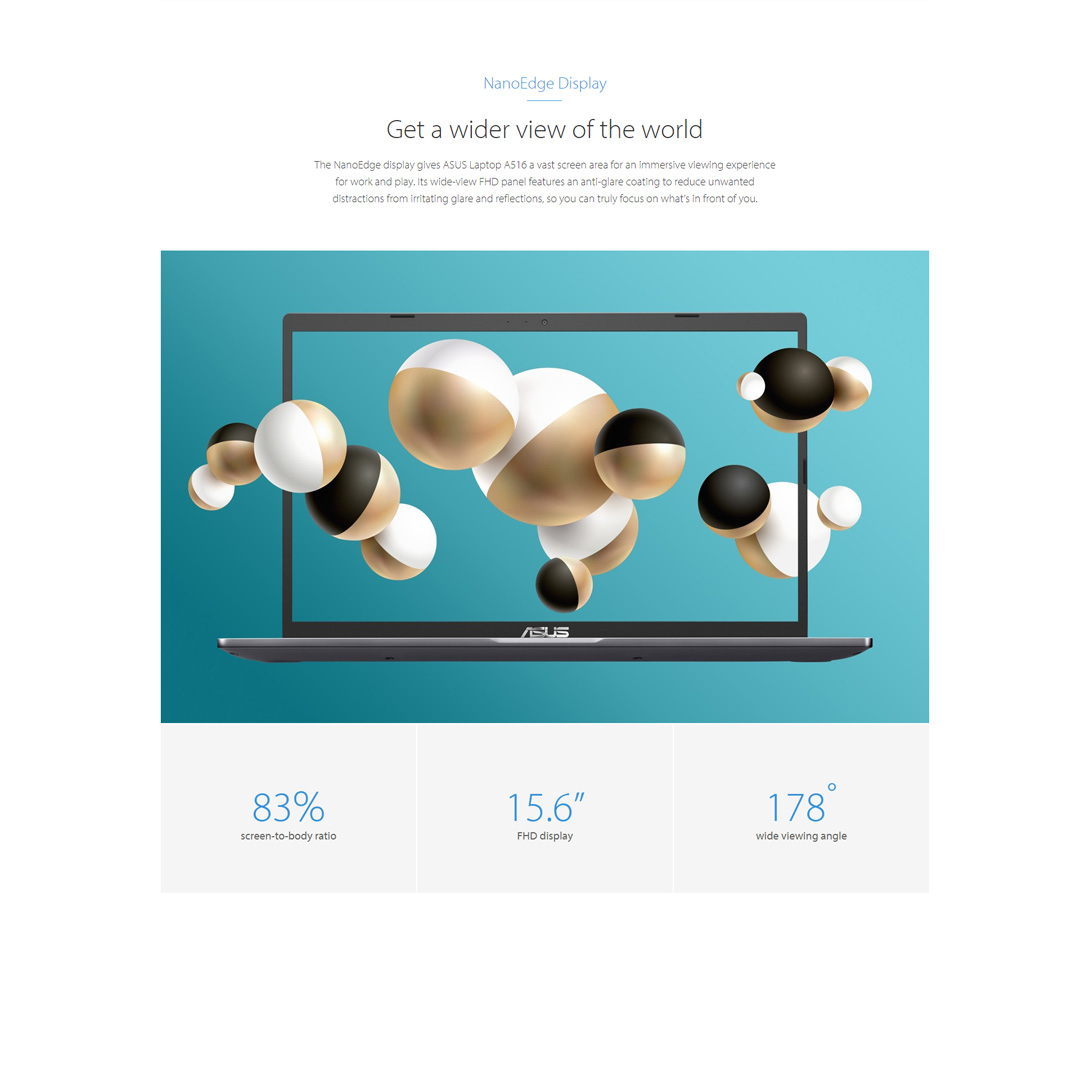 ASUS Laptop 15 A516 Laptop | A516M-ABR646W / 516M-ABR647W | 15.6-inch HD | 4GB+256GB SSD | Intel Celeron N4020 | W11 | Laptop with 2 Year Warranty
