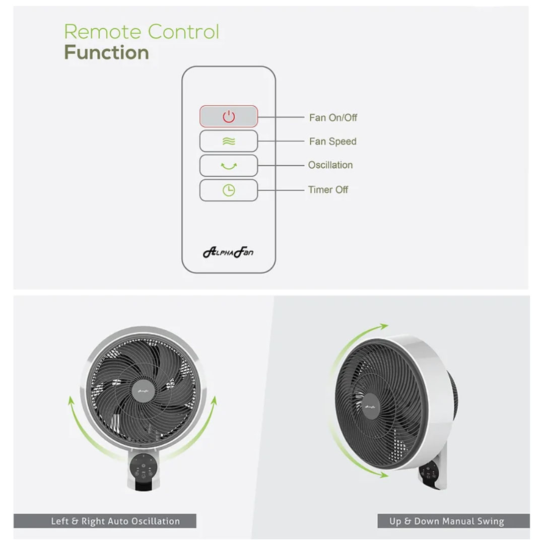 ALPHA 12" Wall Fan MOTTO WALL FAN 60 | 3 Fan Speed | 7 Blades | Auto Swing | Timer Off | Touch Panel | Remote Control | Wall Fan with 1 Year Warranty