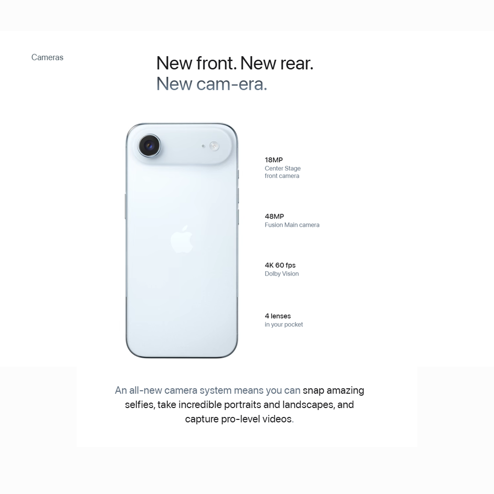 Apple iPhone Air | The Thinnest iPhone Ever | 6.5-inch Display | Durable Ceramic Shield Front and Back | 48MP Fusion Camera System and Center Stage Front Camera