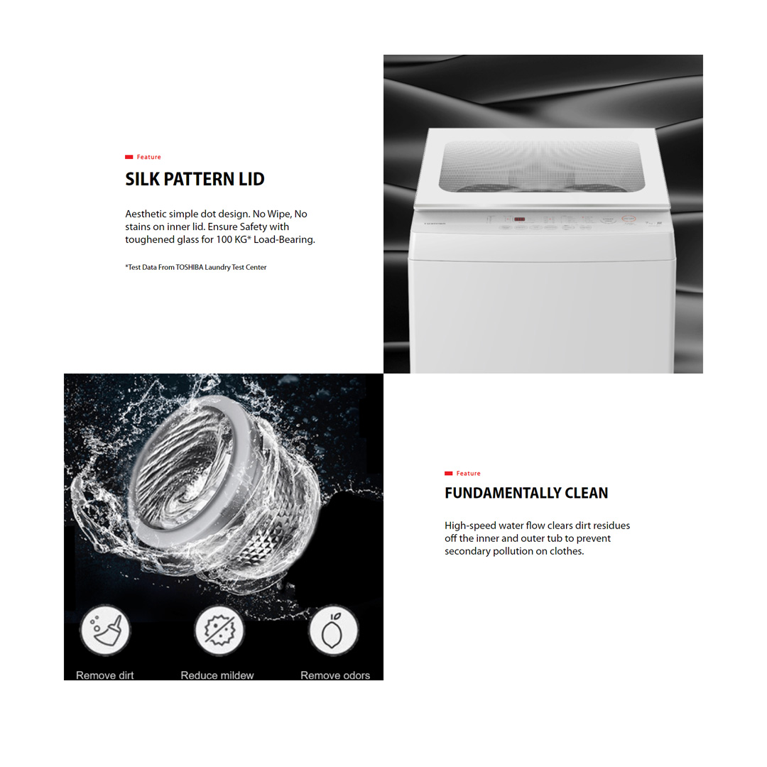 TOSHIBA 7KG Top Load Washing Machine AW-M801AM(SG) / AW-M801AM(WW) | Humanized Design | Fundamentally Clean | Practical Programs | Washing Machine with 2 Years Warranty