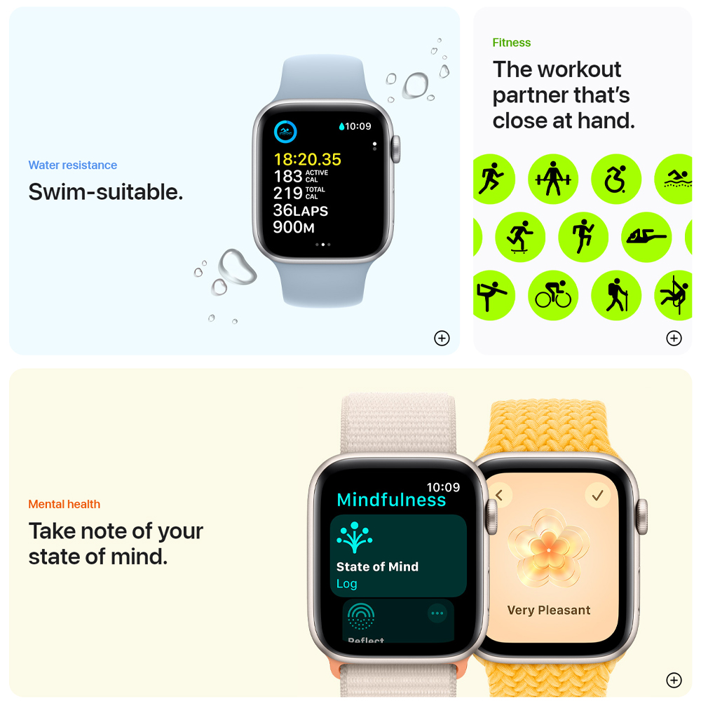 Apple Watch SE (2nd Gen) Midnight Aluminum Case With Sport Band GPS 44mm | Cycle Tracking | Emergency SOS | Water Resistant10 | 1  Year General Warranty