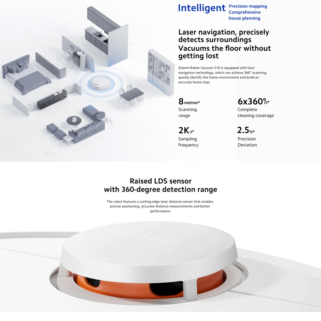 Xiaomi 45W Robot Vacuum S10 B106GL | 4000Pa Powerful Suction Fan Blower | LDS Laser Navigation System | Up to 130 Minutes of Battery Life | Vacuum with 1 Year Warranty
